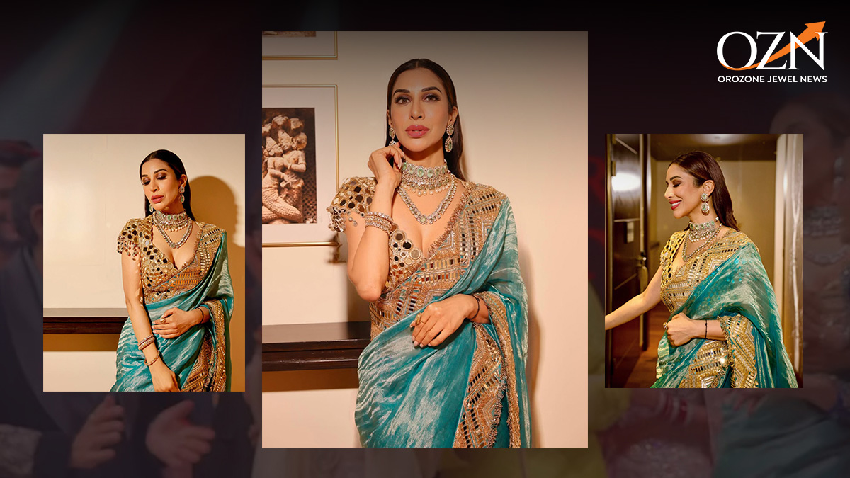 Sophie Choudry in Razwada Jewels Polki Necklace and Earrings Define Surface Form