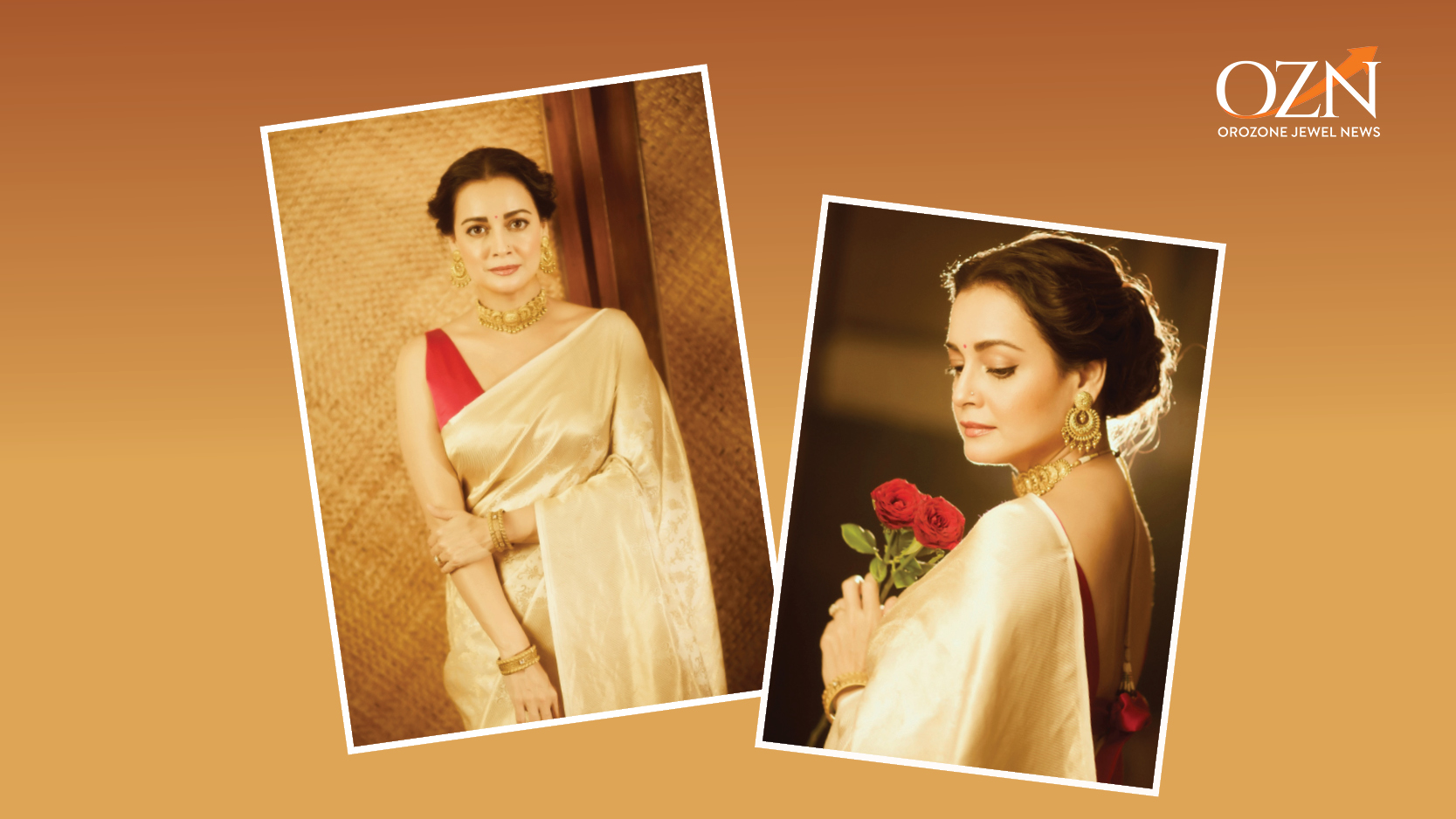 Dia Mirza in Khurana Jewellery House Temple Gold Choker Defines Heritage-Led Neckline Structure